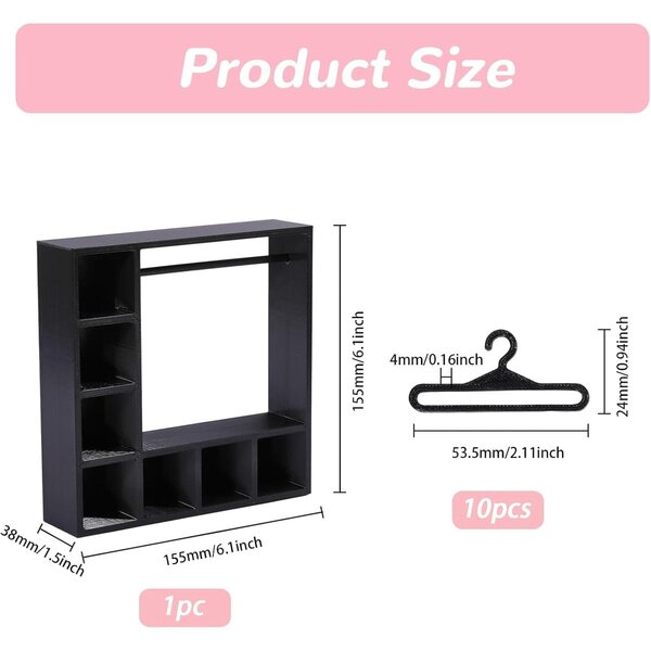 Armadio per bambole rosa con 10 grucce, organizer compatto e portatile CONCHLERY