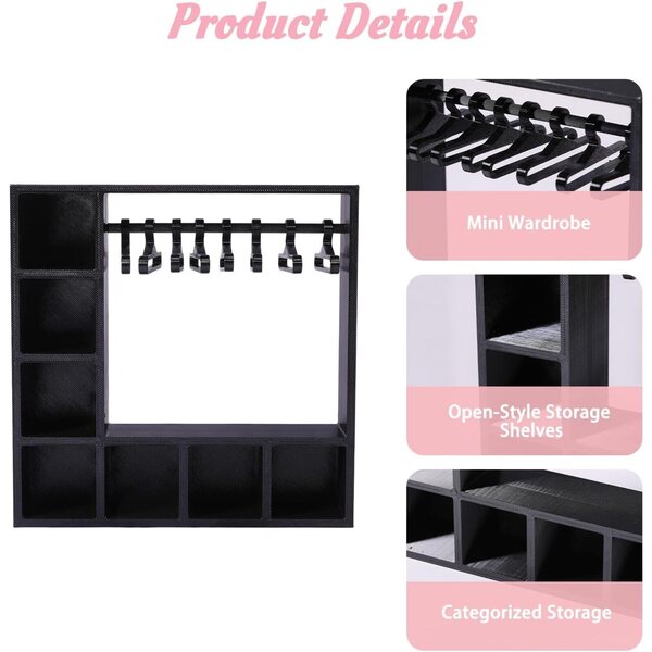 Armadio per bambole rosa con 10 grucce, organizer compatto e portatile CONCHLERY