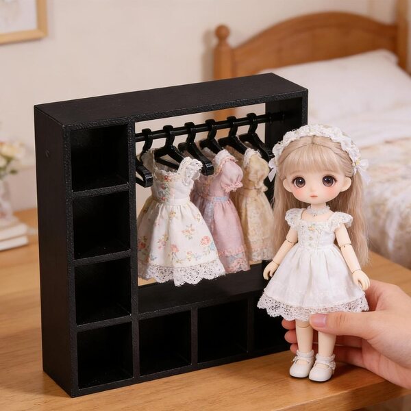 Armadio per bambole rosa con 10 grucce, organizer compatto e portatile CONCHLERY