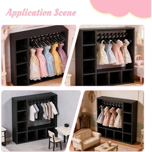 Armadio per bambole rosa con 10 grucce, organizer compatto e portatile CONCHLERY