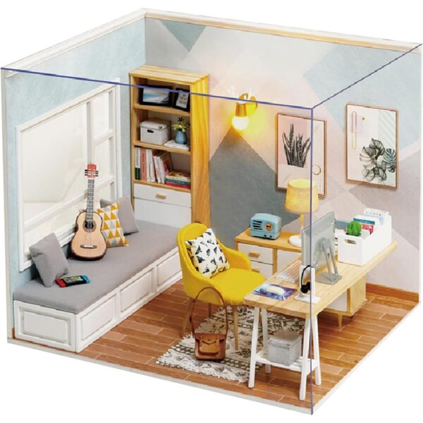 5-Zoll-DIY-Miniaturhaus-Bausatz, Arbeitszimmer mit LED – kreatives Geschenk für Kinder