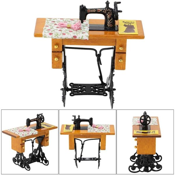 1:12 Miniatur-Vintage-Nähmaschine für Puppenhaus, ungiftiges Material