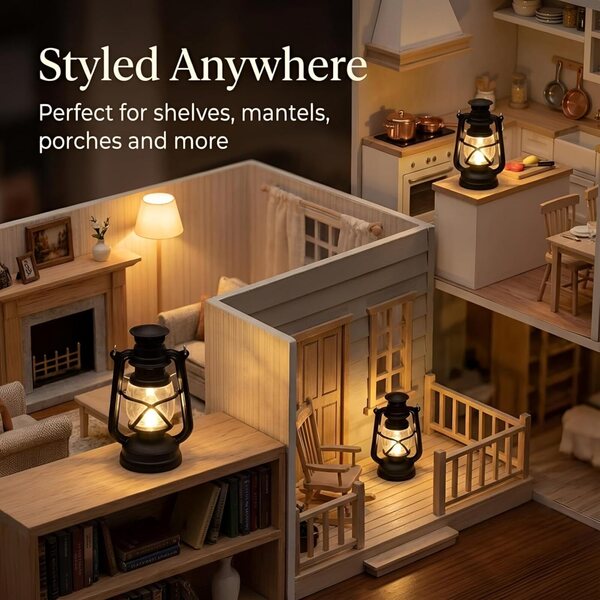 CLISPEED 2 lámparas LED de queroseno retro en miniatura para decoración de escenas, iluminación suave, materiales artesanales para modelos y pantallas en miniatura