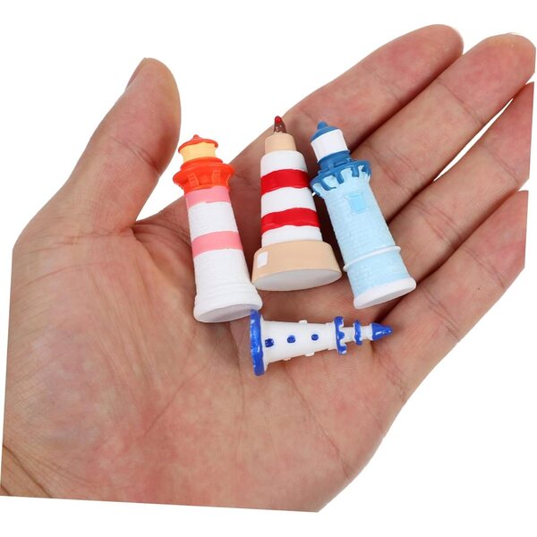 Set mit 4 dekorativen Mini-Leuchttürmen aus Kunstharz für Mikrolandschaften und nautische Dekorationen