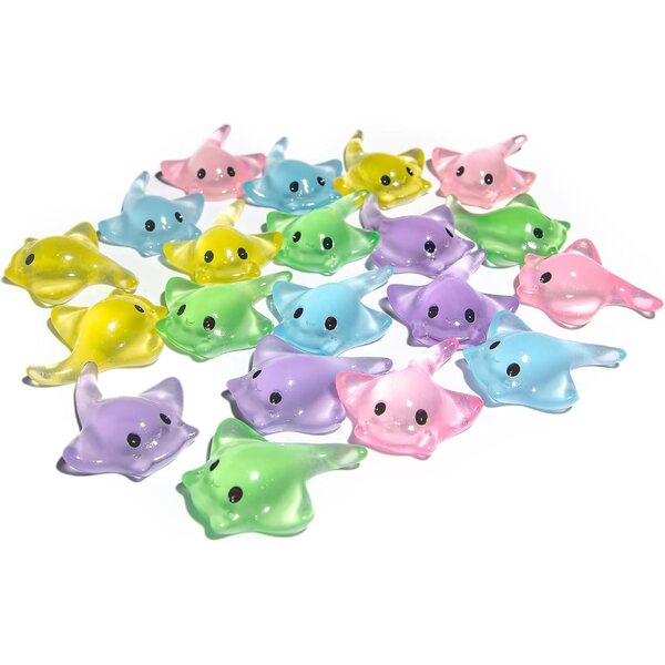 20 mini figuras de resina que brillan en la oscuridad, 6 colores, decoraciones realistas de rayas para casa de muñecas, micropaisaje, modelos de acuario, pequeños adornos y coleccionables portátiles