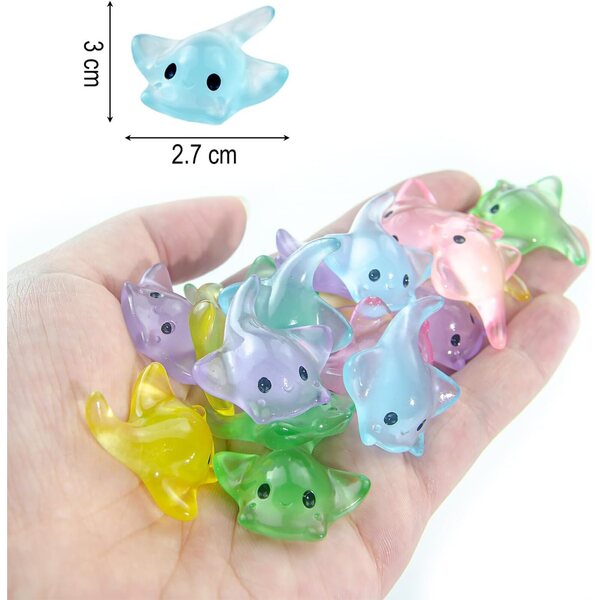 20 mini figuras de resina que brillan en la oscuridad, 6 colores, decoraciones realistas de rayas para casa de muñecas, micropaisaje, modelos de acuario, pequeños adornos y coleccionables portátiles