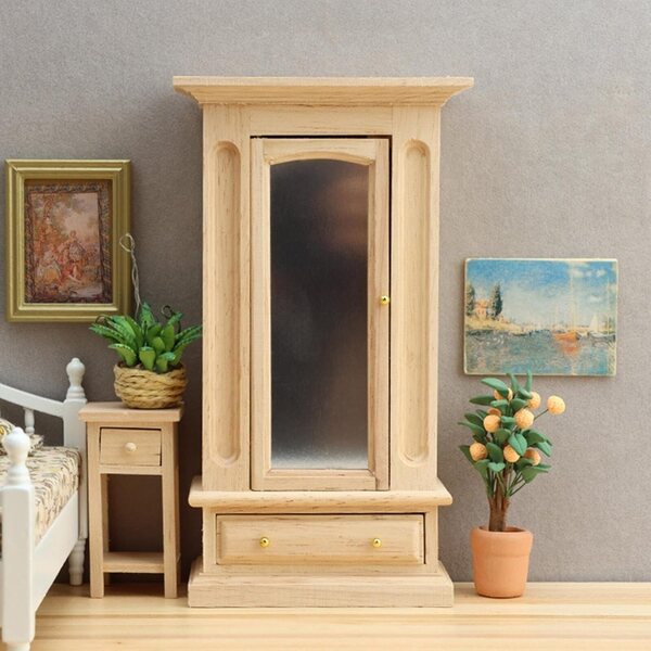 Armadio in Miniatura in Legno 1:12 con Specchio per Casa delle Bambole
