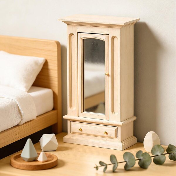 Armadio in Miniatura in Legno 1:12 con Specchio per Casa delle Bambole