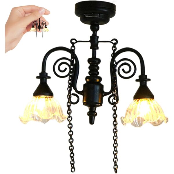 Mini lampă suspendată 1:12 pentru case de păpuși, lumină realistă cu baterii