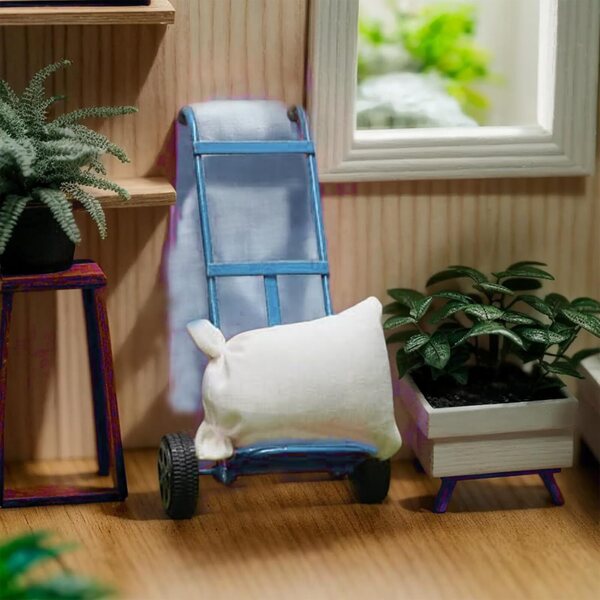 1:12 Miniatur-Eisenwagen für Puppenhaus – realistische blaue Dekoration