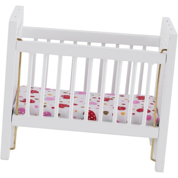 Mini Letto per Casa delle Bambole 1:12 in Legno con Materasso Fragole e Sponda Mobile