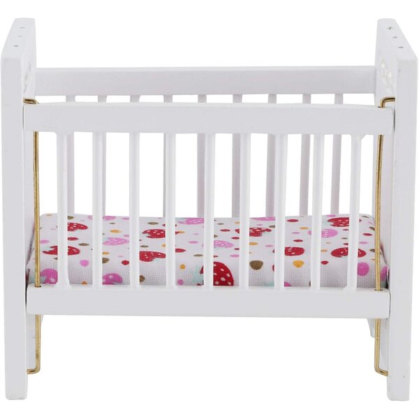 Mini Letto per Casa delle Bambole 1:12 in Legno con Materasso Fragole e Sponda Mobile