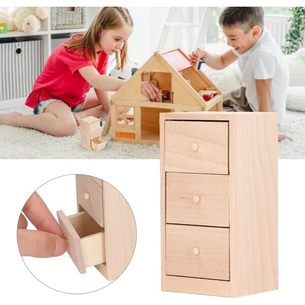 Armadietto in legno di betulla per casa delle bambole scala 1:12 con cassetti a 3 strati