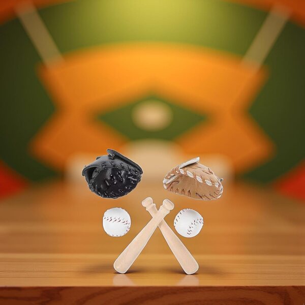 Miniaturní baseballová hra 1/12 černá s rukavicí, těstem a míčkem do domečku pro panenky