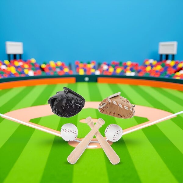 Miniaturní baseballová hra 1/12 černá s rukavicí, těstem a míčkem do domečku pro panenky