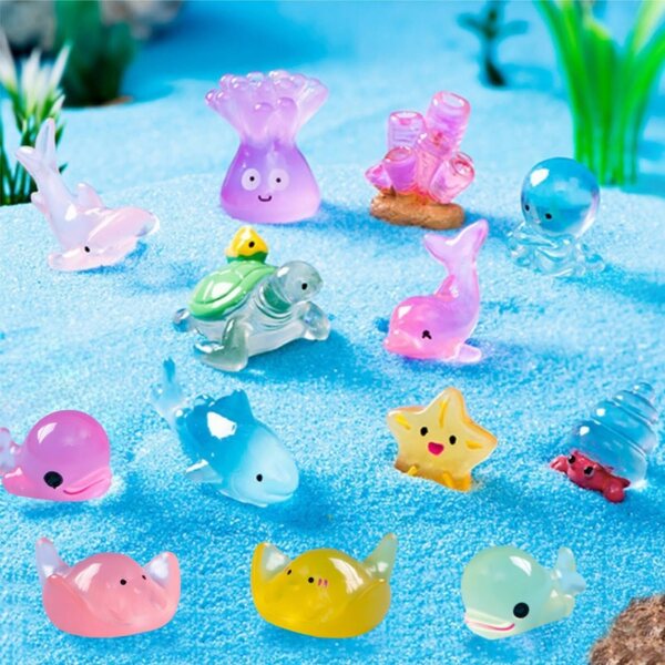 40 pièces mini animaux marins en résine lumineuse pour décorations d'aquarium et de jardin