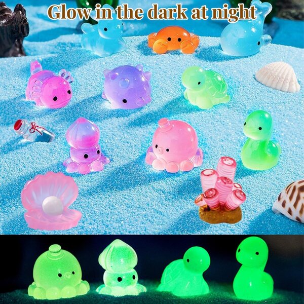 40 pièces mini animaux marins en résine lumineuse pour décorations d'aquarium et de jardin