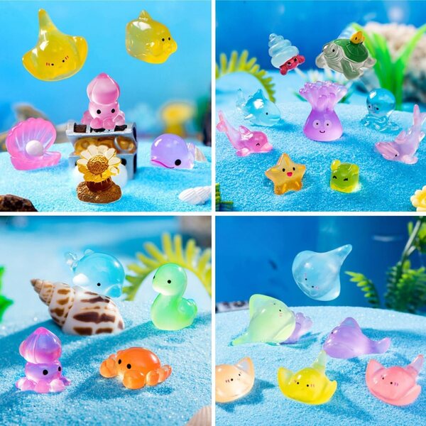 40 pièces mini animaux marins en résine lumineuse pour décorations d'aquarium et de jardin