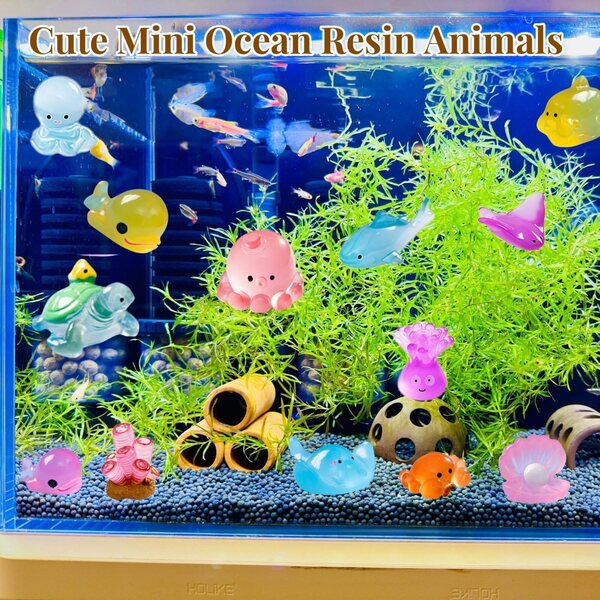 40 pièces mini animaux marins en résine lumineuse pour décorations d'aquarium et de jardin