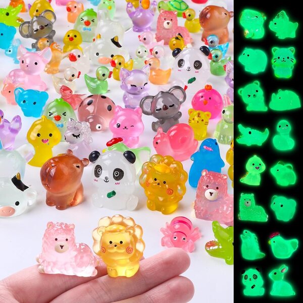 JOLCEEY Mini Animaux Lumineux en Résine - Ensemble de 60 Figurines Colorées pour la Décoration