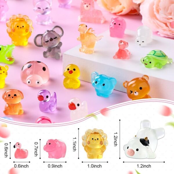 JOLCEEY Leuchtende Mini-Harztiere – Set mit 60 bunten Figuren zur Dekoration