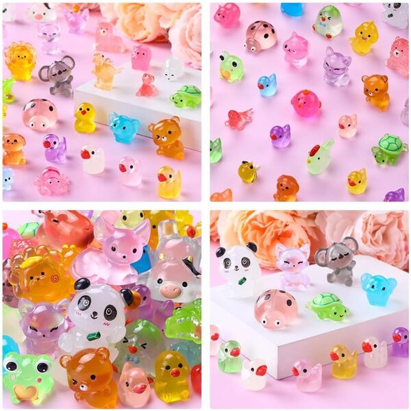 JOLCEEY Leuchtende Mini-Harztiere – Set mit 60 bunten Figuren zur Dekoration
