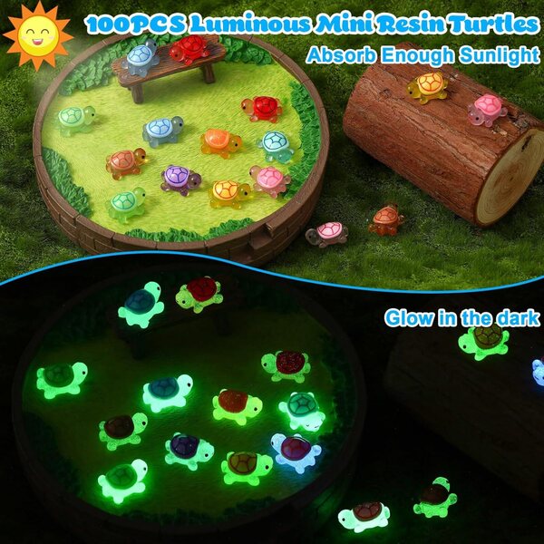 GSrenyu 100 Mini Tartarugas Luminosas em Resina para Decoração e DIY