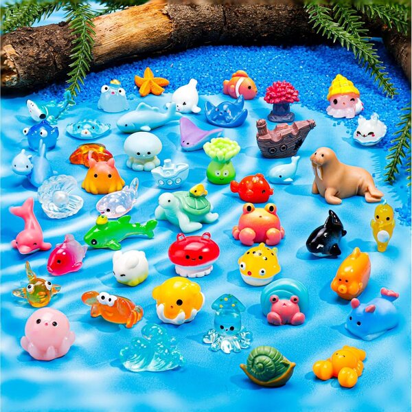 Σετ 45 Mini Marine Animals σε Ρητίνη για Διακοσμήσεις Ενυδρείων, Κήπων και Fairy House