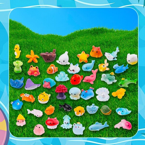 Σετ 45 Mini Marine Animals σε Ρητίνη για Διακοσμήσεις Ενυδρείων, Κήπων και Fairy House