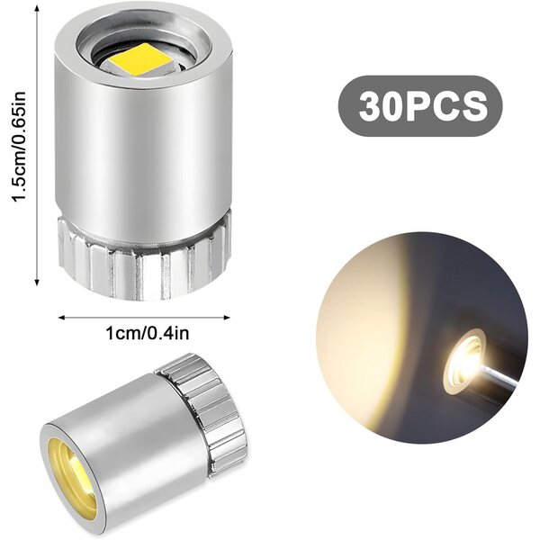 Mini luci LED bianco caldo per decorazioni festa, 30 pezzi con adesivi inclusi