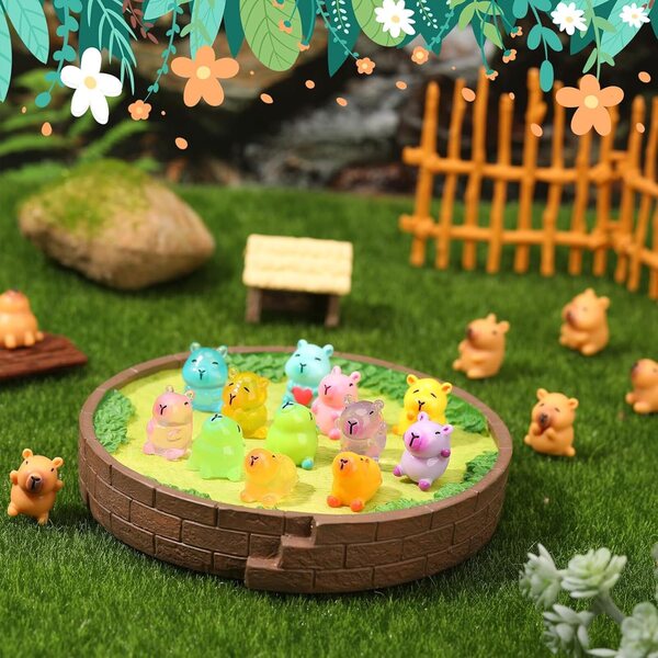 GSrenyu 42 Mini Capivara em resina multicolorida, brilhante e decorativa para jardim e casa