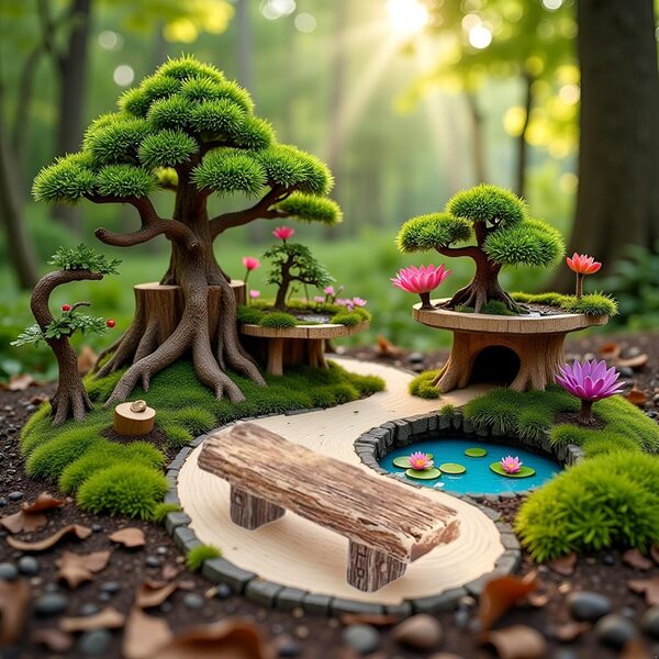 Set mit 3 Mini-Gartenbänken im Retro-Stil für Puppenhäuser und Feengärten