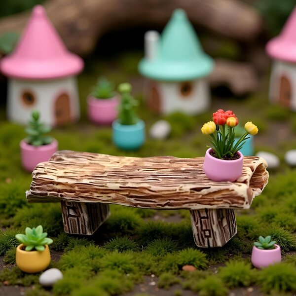 Set mit 3 Mini-Gartenbänken im Retro-Stil für Puppenhäuser und Feengärten