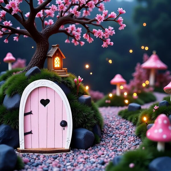 Pink Streak - Mini puerta de jardín de hadas 3D para árbol, puerta de hadas en miniatura para puertas de casa pequeñas de cuento de hadas, terrario bonsái, decoración de micropaisaje, accesorios en