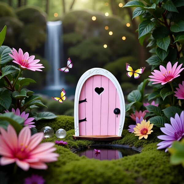 Pink Streak - Mini puerta de jardín de hadas 3D para árbol, puerta de hadas en miniatura para puertas de casa pequeñas de cuento de hadas, terrario bonsái, decoración de micropaisaje, accesorios en