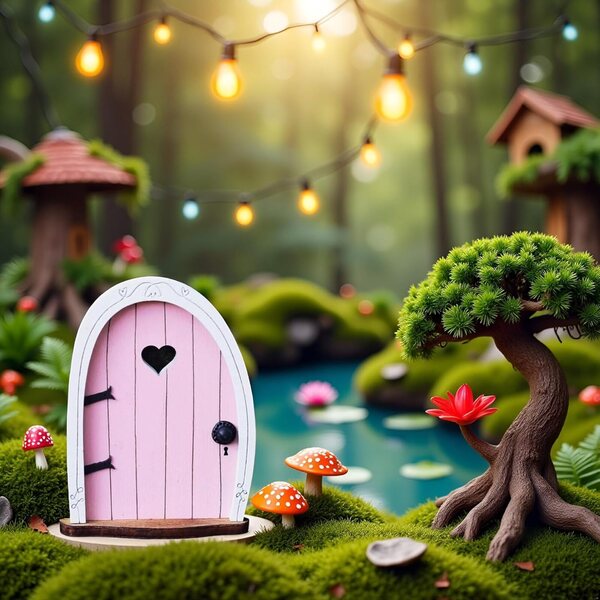 Pink Streak - Mini puerta de jardín de hadas 3D para árbol, puerta de hadas en miniatura para puertas de casa pequeñas de cuento de hadas, terrario bonsái, decoración de micropaisaje, accesorios en