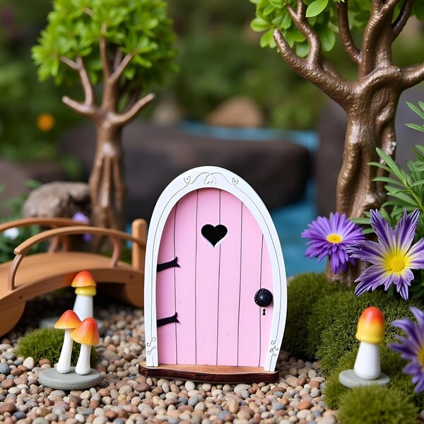 Pink Streak - Mini puerta de jardín de hadas 3D para árbol, puerta de hadas en miniatura para puertas de casa pequeñas de cuento de hadas, terrario bonsái, decoración de micropaisaje, accesorios en