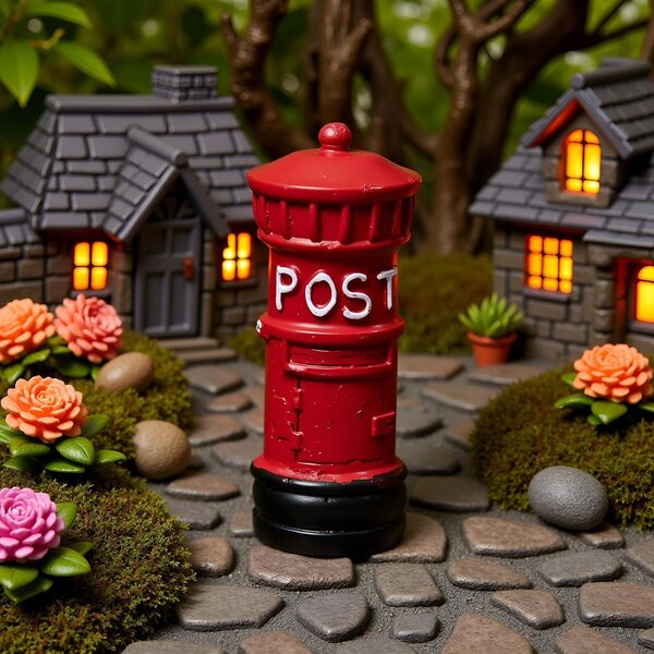 Red Miniatur Retro Mailbox fir Clockjuan Bambus a Gardens House