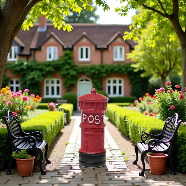 Red Miniatur Retro Mailbox fir Clockjuan Bambus a Gardens House