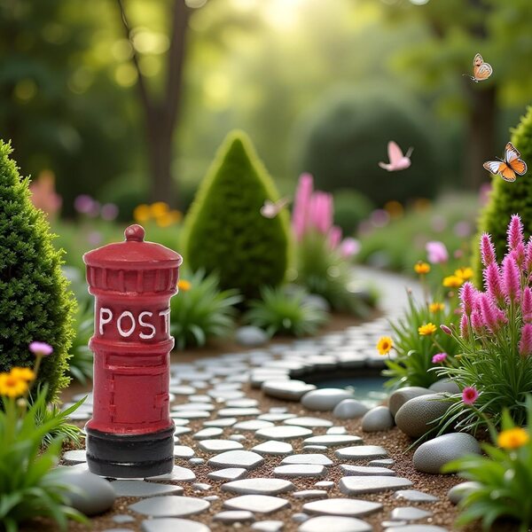 Red Miniatur Retro Mailbox fir Clockjuan Bambus a Gardens House