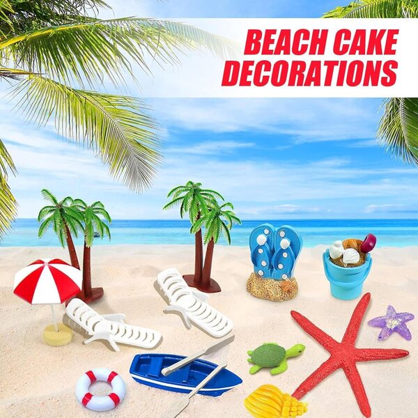 15 Stück Kuchendekorationen aus Kunstharz mit Strandmotiv für Partys und Desserts