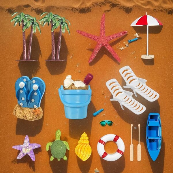 15 Stück Kuchendekorationen aus Kunstharz mit Strandmotiv für Partys und Desserts