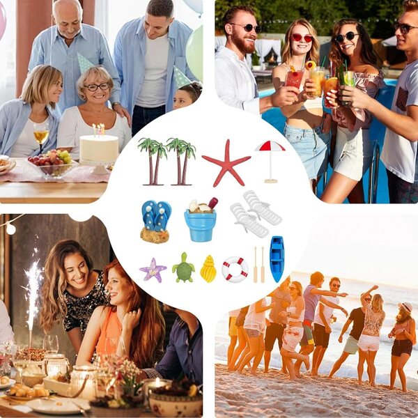 15 Stück Kuchendekorationen aus Kunstharz mit Strandmotiv für Partys und Desserts