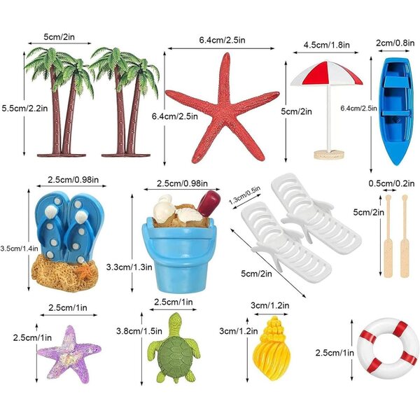 15 Stück Kuchendekorationen aus Kunstharz mit Strandmotiv für Partys und Desserts