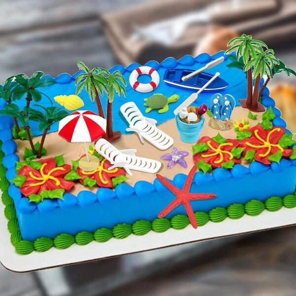15 Stück Kuchendekorationen aus Kunstharz mit Strandmotiv für Partys und Desserts