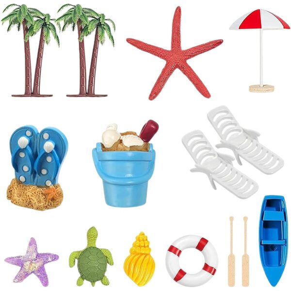 15 Stück Kuchendekorationen aus Kunstharz mit Strandmotiv für Partys und Desserts