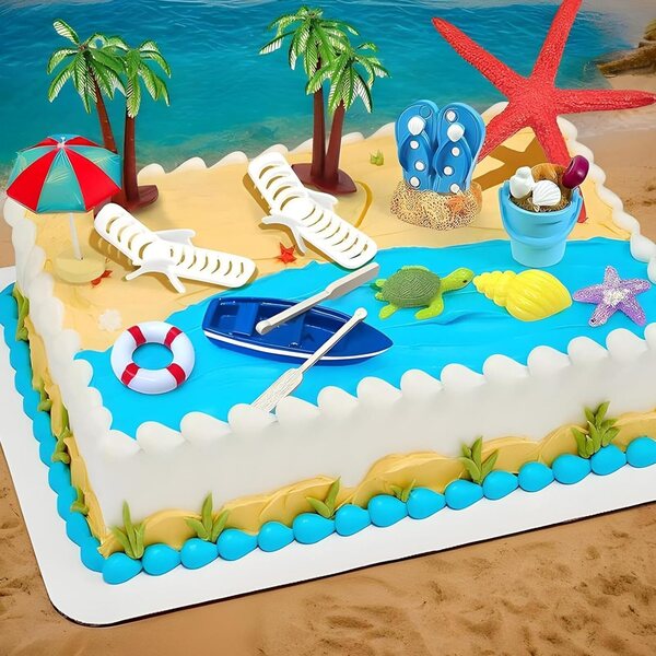 15 Stück Kuchendekorationen aus Kunstharz mit Strandmotiv für Partys und Desserts