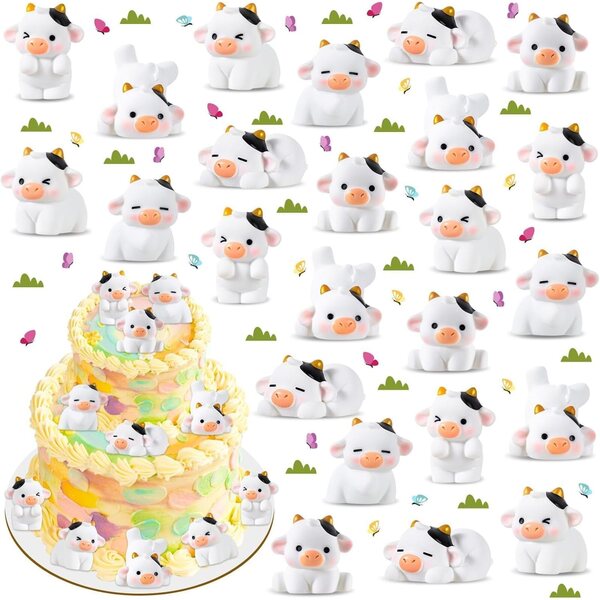 Mini Vacas en résine 24 pièces, pour décoration de cupcakes DIY, ensemble multifonctionnel