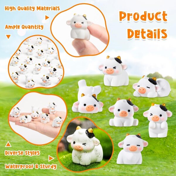 Mini Vacas en résine 24 pièces, pour décoration de cupcakes DIY, ensemble multifonctionnel