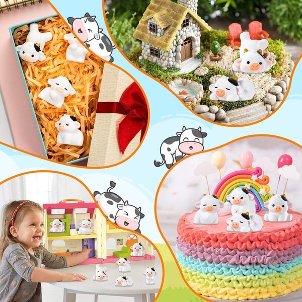 Mini Vacas en résine 24 pièces, pour décoration de cupcakes DIY, ensemble multifonctionnel